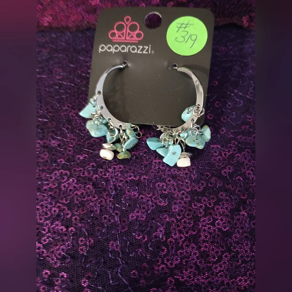 Paparazzi Silver and Blue Stone Earrings - Picture 5 of 6